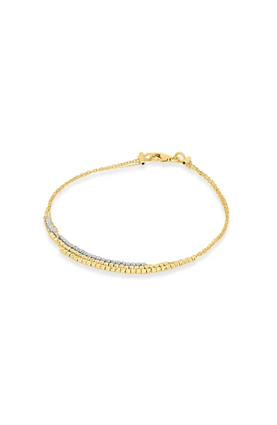 14K White & Yellow Gold Two Tone Double Beaded Chain Bracelet