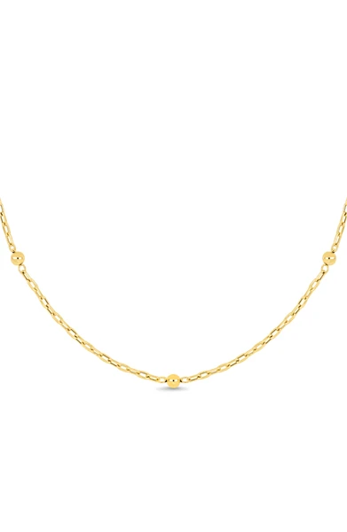 14K Yellow Gold Bead Station Chain Necklace