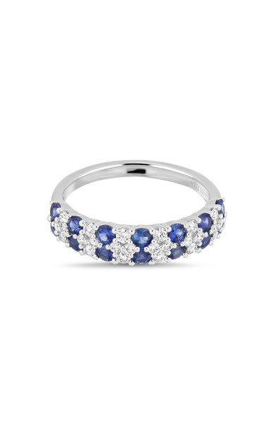 18K White Gold El Mar Blue Sapphire and Natural Diamond Band Ring