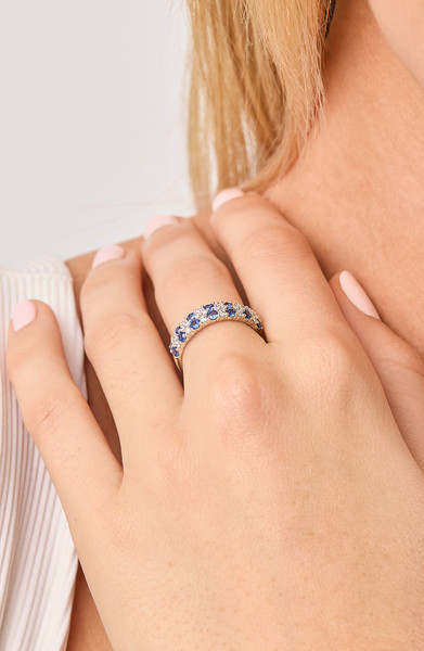 18K White Gold El Mar Blue Sapphire and Natural Diamond Band Ring