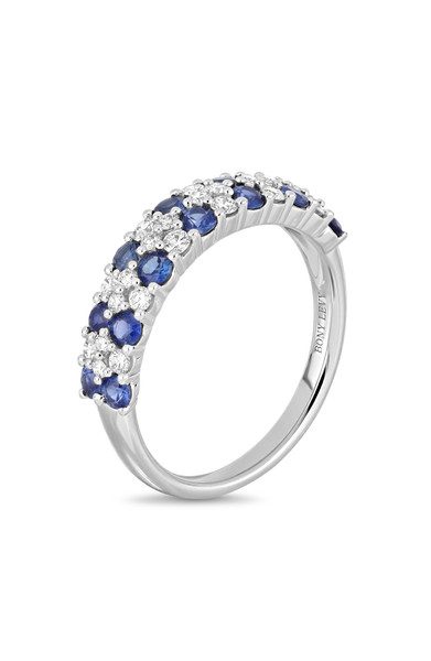 18K White Gold El Mar Blue Sapphire and Natural Diamond Band Ring