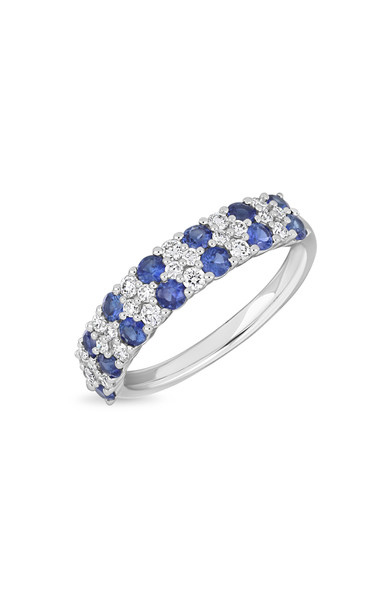 18K White Gold El Mar Blue Sapphire and Natural Diamond Band Ring