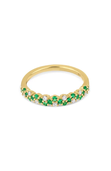 18K Yellow Gold El Mar Emerald and Natural Diamond Stackable Ring