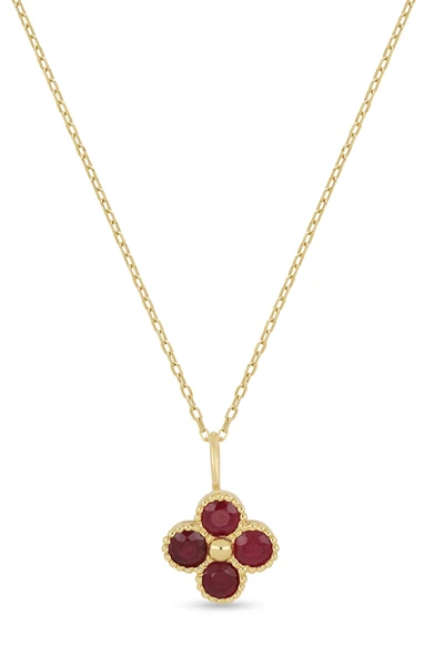 18K Yellow Gold El Mar Ruby Clover Pendant Necklace