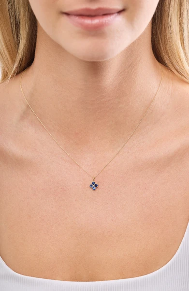 18K Yellow Gold El Mar Blue Sapphire Clover Pendant Necklace