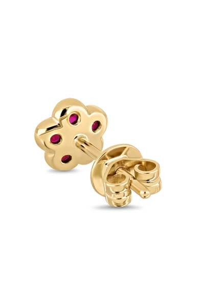 18K Yellow Gold El Mar Ruby and Natural Diamond Flower Stud Earrings