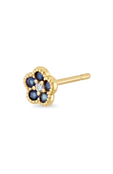18K Yellow Gold El Mar Blue Sapphire and Natural Diamond Flower Stud Earrings