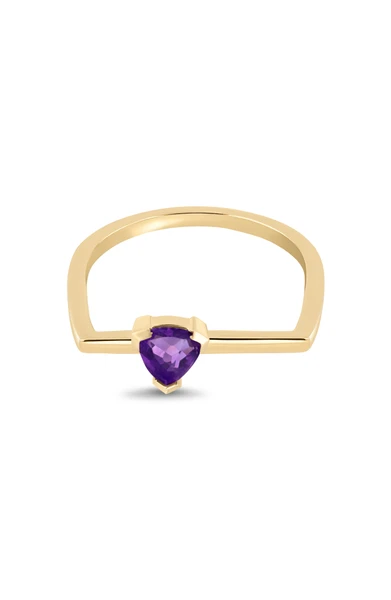 14K Yellow Gold El Mar Amethyst Purple Trillion Stackable Ring