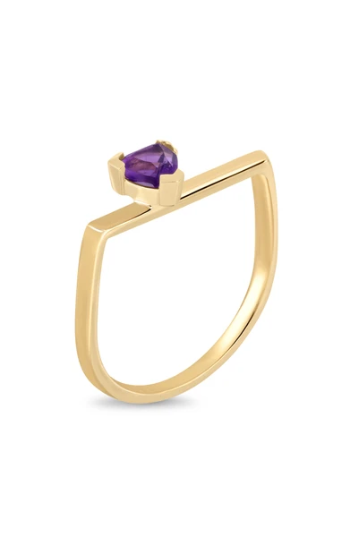 14K Yellow Gold El Mar Amethyst Purple Trillion Stackable Ring