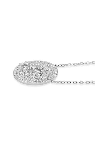 18K White Gold Bardot Natural Diamond Circle Pendant Necklace