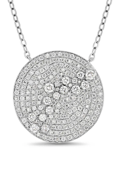 18K White Gold Bardot Natural Diamond Circle Pendant Necklace