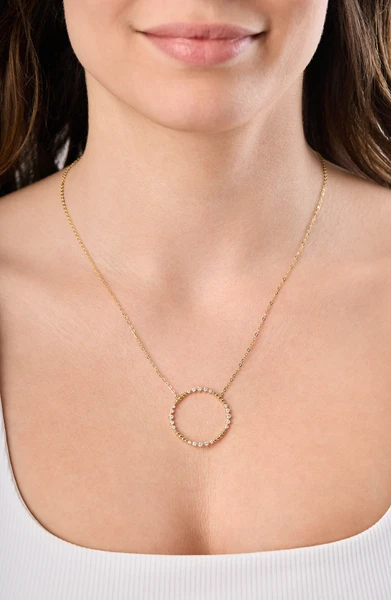18K Yellow Gold Mykonos Natural Diamond Open Circle Pendant Necklace