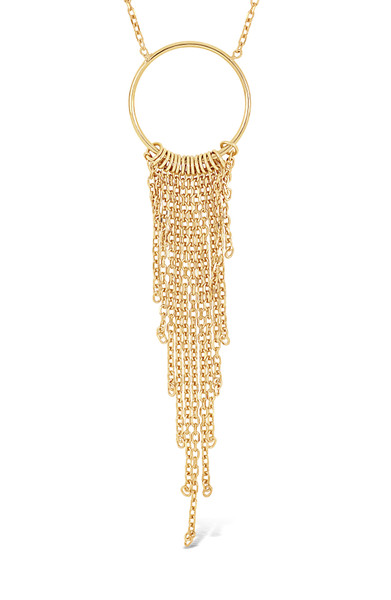 14K Yellow Gold Circle Fringe Drop Necklace