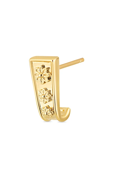 14K Yellow Gold Getty Flower Huggie Earrings