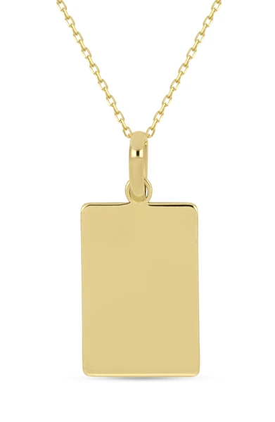 14K Yellow Gold Rectangle Dog Tag Pendant Necklace