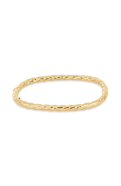 14K Yellow Gold Woven Texture Square Bangle Bracelet