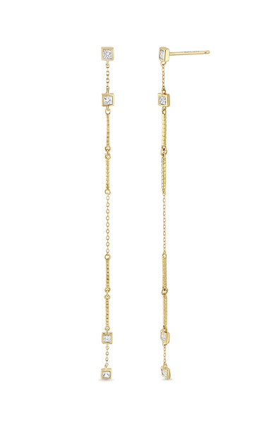 18K Yellow Gold Monaco Natural Diamond Linear Drop Earrings