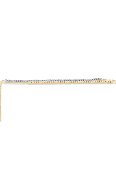14K White & Yellow Gold Two Tone Double Beaded Chain Necklace