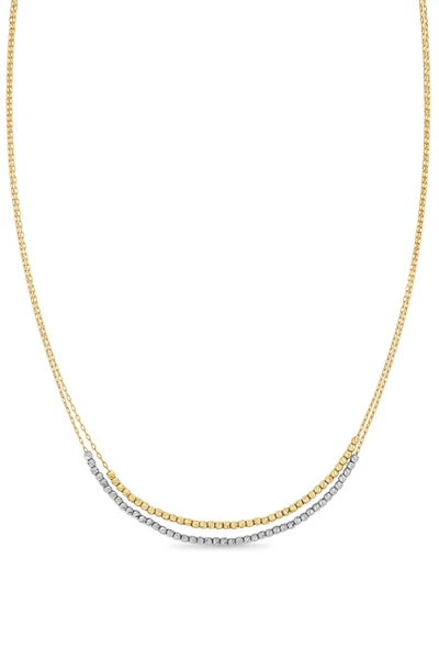 14K White & Yellow Gold Two Tone Double Beaded Chain Necklace