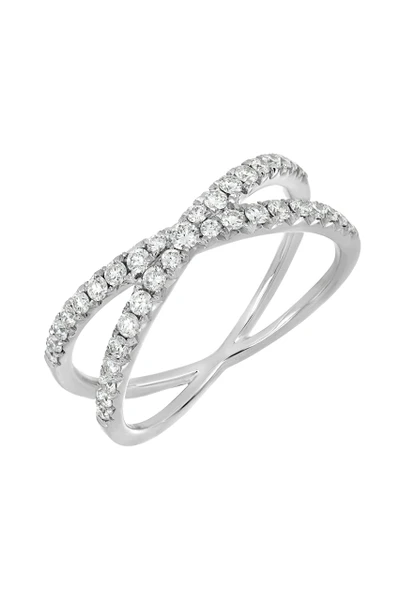 18K White Gold Natural Diamond Bardot Criss-Cross Ring