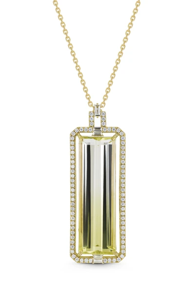 18K Yellow Gold Iris Bi Color Citrine and Natural Diamond Pendant Necklace