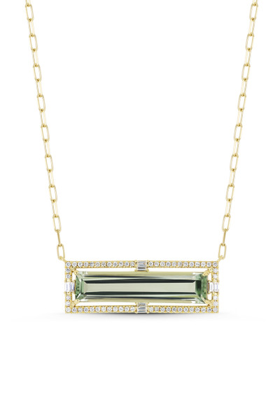 18K Yellow Gold Iris Green Amethyst and Natural Diamond Bar Statement Necklace