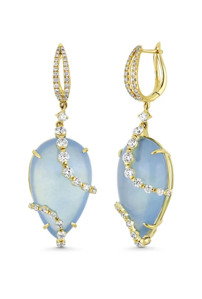 18K Yellow Gold Iris Milky Aquamarine and Natural Diamond Drop Earrings