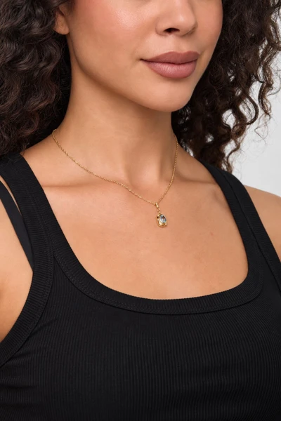 18K Yellow Gold Iris Aquamarine and Natural Diamond Pendant Necklace