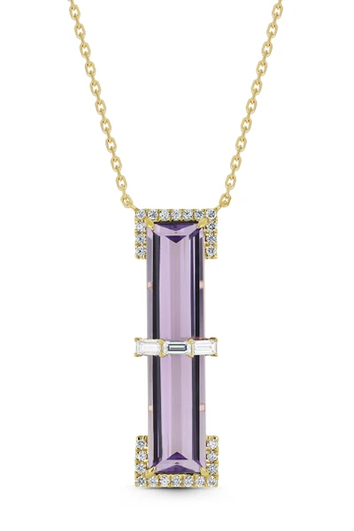 18K Yellow Gold Iris Purple Amethyst and Natural Diamond Bar Statement Necklace