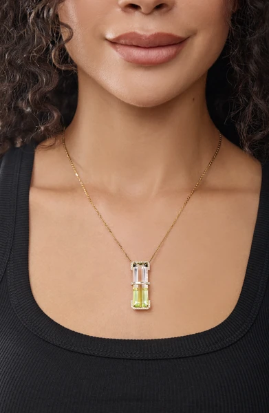 18K Yellow Gold Iris Bi Color Citrine and Natural Diamond Pendant Necklace