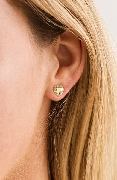 14K Yellow Gold Mykonos Heart Stud Earrings
