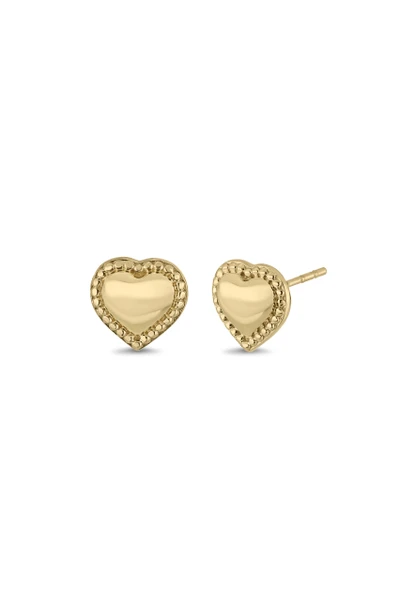 14K Yellow Gold Mykonos Heart Stud Earrings