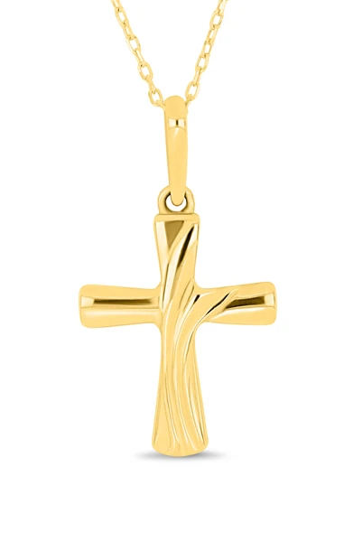 14K Yellow Gold Textured Cross Pendant Necklace