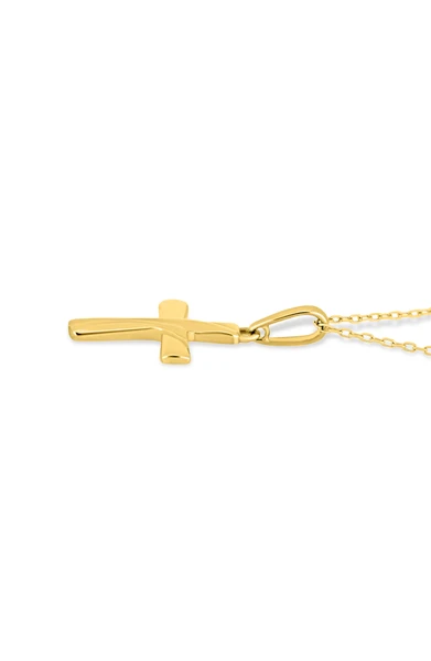 14K Yellow Gold Textured Cross Pendant Necklace