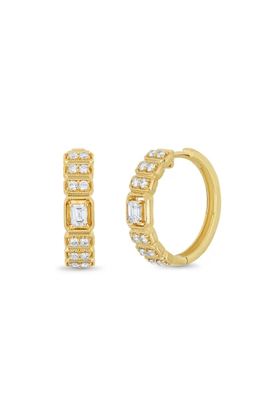 18K Yellow Gold Florentine Natural Diamond Hoop Earrings