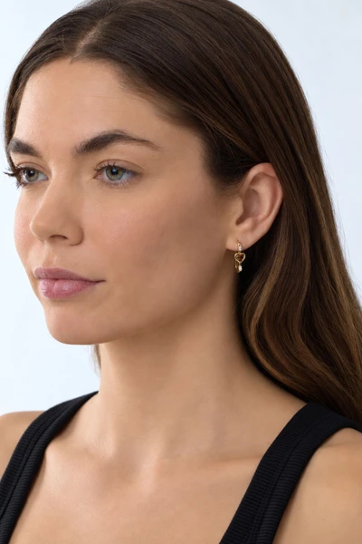 18K Yellow Gold Iris Citrine and Natural Diamond Heart Hoop Earrings