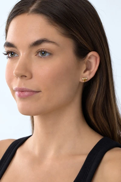 18K Yellow Gold Iris Citrine and Natural Diamond Heart Stud Earrings