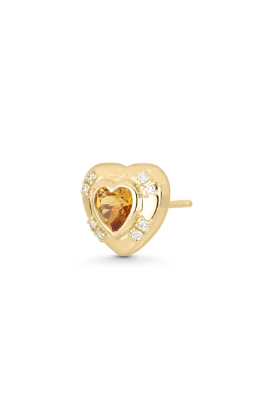 18K Yellow Gold Iris Citrine and Natural Diamond Heart Stud Earrings