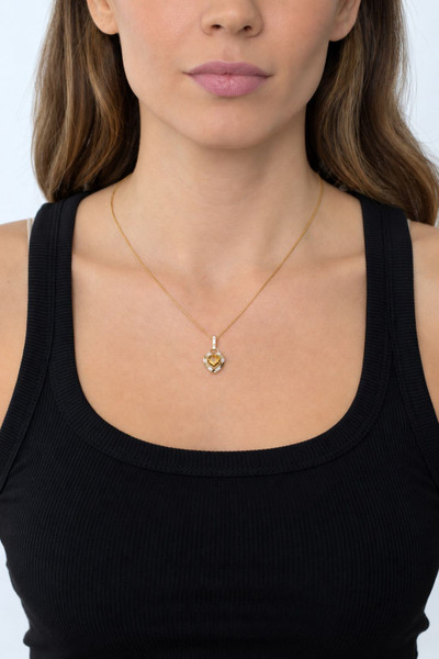 18K Yellow Gold Iris Citrine and Natural Diamond Heart Pendant Necklace