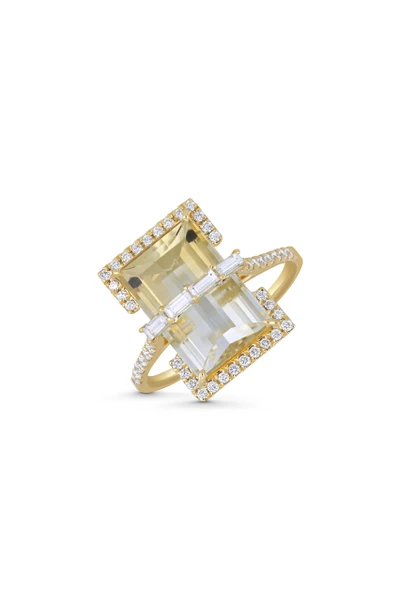 18K Yellow Gold Iris Bi Color Citrine and Natural Diamond Statement Ring