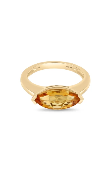 14K Yellow Gold Orange Citrine Marquise Statement Ring
