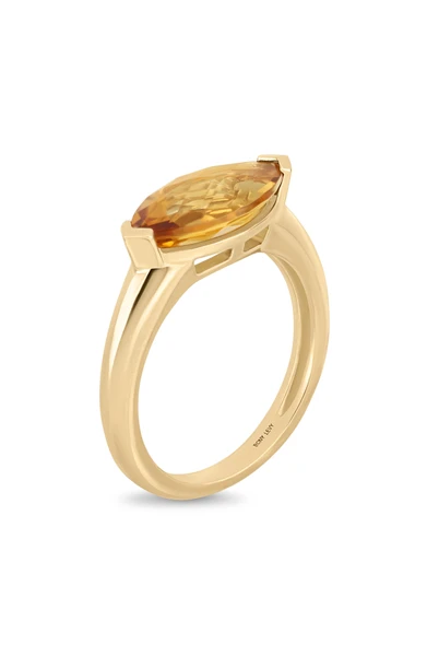 14K Yellow Gold Orange Citrine Marquise Statement Ring