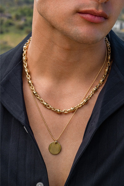 14K Yellow Gold Bony Levy Men's Disc Link Necklace