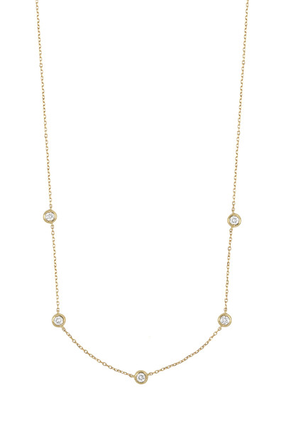 18K Yellow Gold Natural Diamond Monaco Station Necklace 