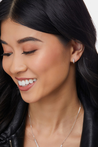 18K White Gold Diamond Florentine Mini Hoop Earrings