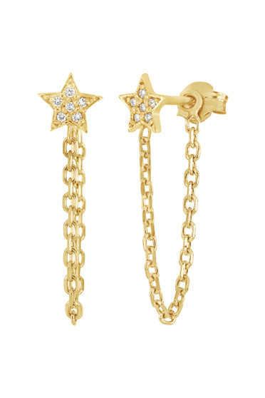 SIMPLE OBSESSION 18K STAR CHAIN DROP EARRINGS