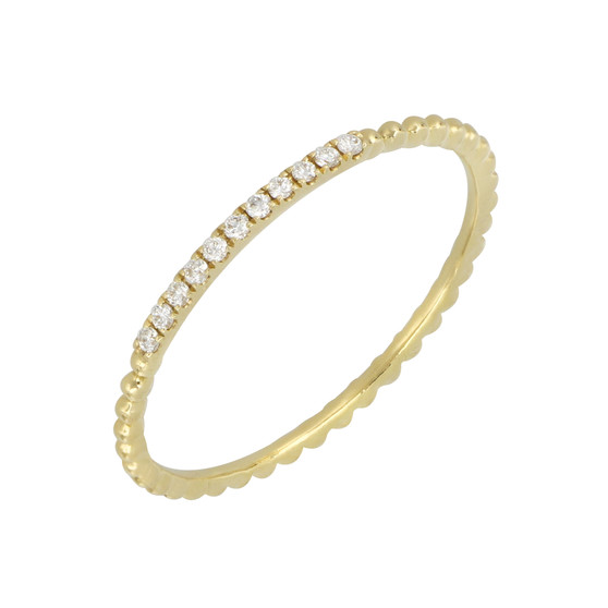 PAVE DIAMOND AND GOLD BEAD STACK RING