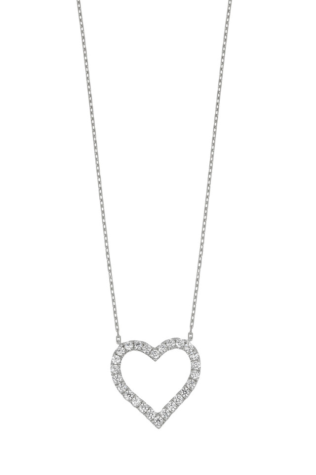 18K White Gold Diamond Bony Levy Heart Pendant Necklace