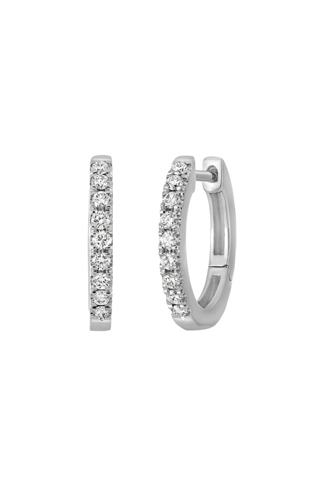 18K White Gold Bony Levy Small Diamond Hoop Earrings 
