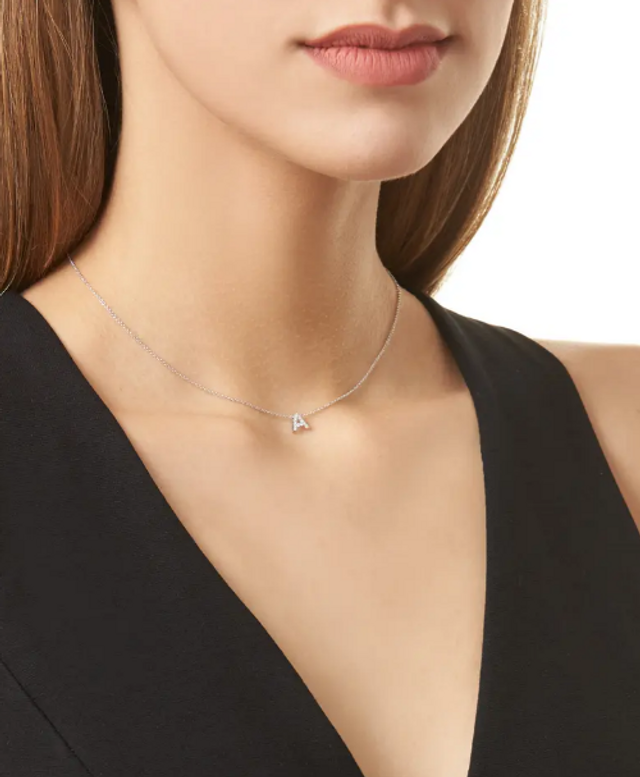 18K White Gold Pave Diamond Bony Levy Initial Necklace